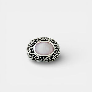 Vintage Sterling Silver Pink Mother of Pearl Ring Chunky Bali Style Statement